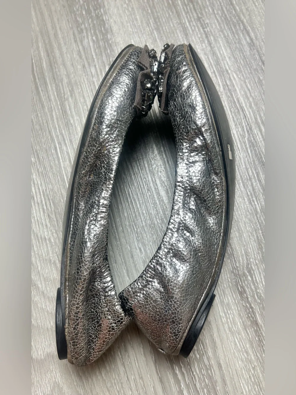 Tory Burch Azalea Metallic Embellished Jewel Bow Ballet Flats 6.5 M